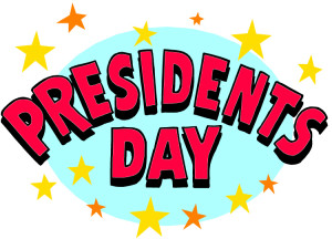 Animated text stating presidents day, stars in background