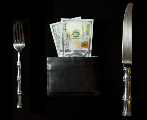 Money and Wallet with Fork and knife
