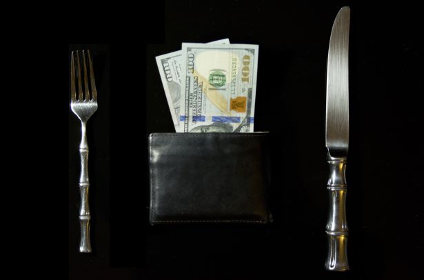 Money and Wallet with Fork and knife