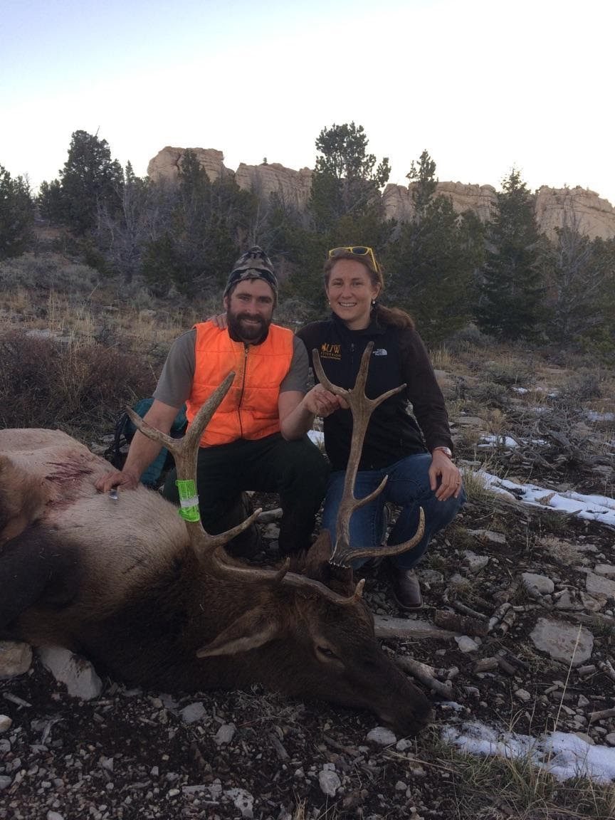 NFS educator with husband and elk harvested