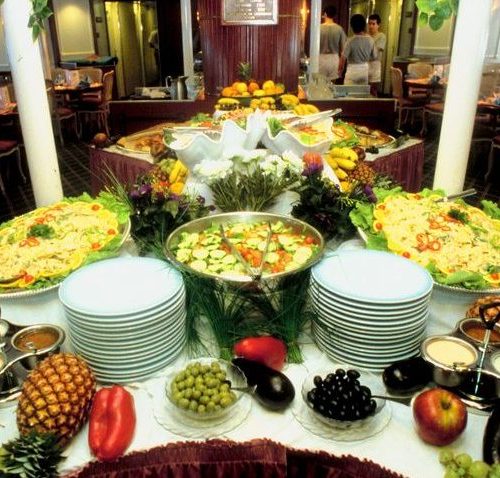 Buffet table with food