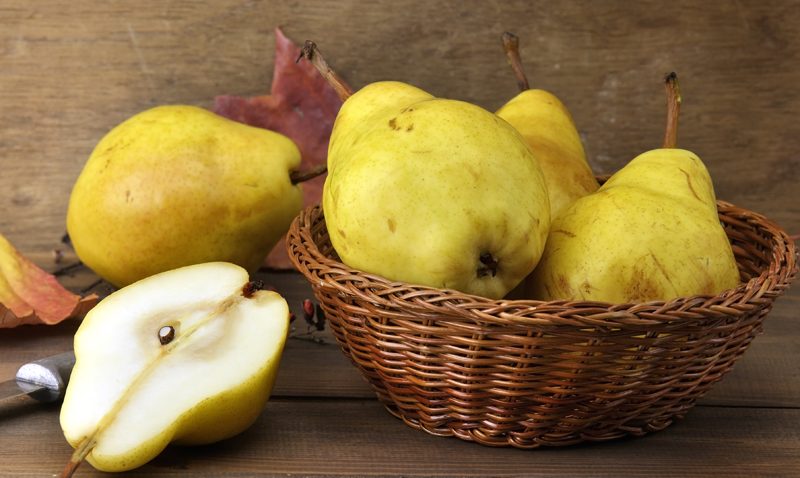 yellow pears in a basket