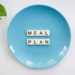 Blue plate with the words meal plan on top