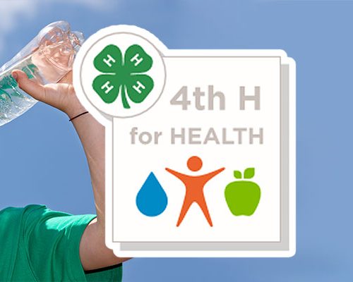 Boy drinking water with the 4th H for Health logo