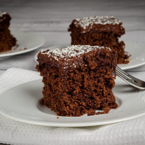 slices of chocolate cake on plates