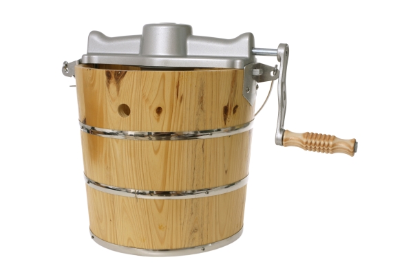 Wooden hand-crank ice cream maker