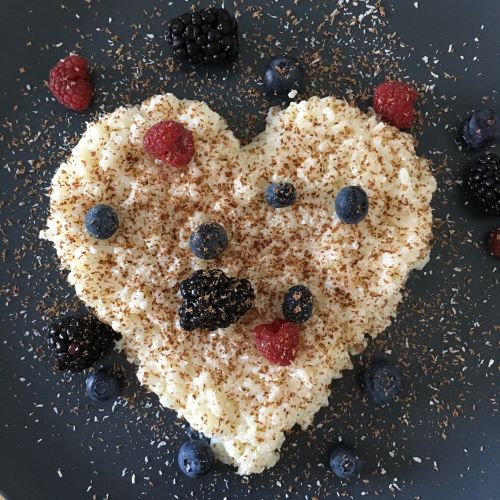 Heart shaped rice with berries