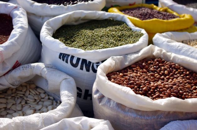 bags of dry foods like beans, peas, lentils