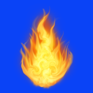 Illustration of a bright orange flame against a blue background, representing overheating or flushed skin