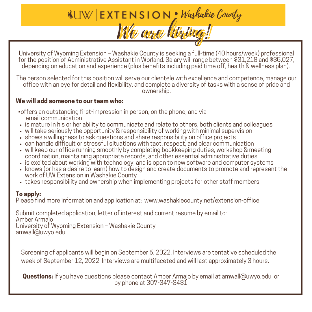 Washakie County Extension Serving Washakie County for Over 100 Years